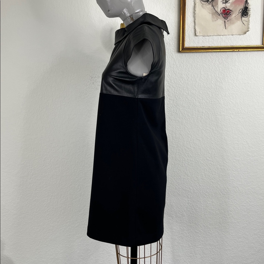 Alice + Olivia Leather Collar Shift Mini Dress Mixed Media A Line - Picture 3 of 9